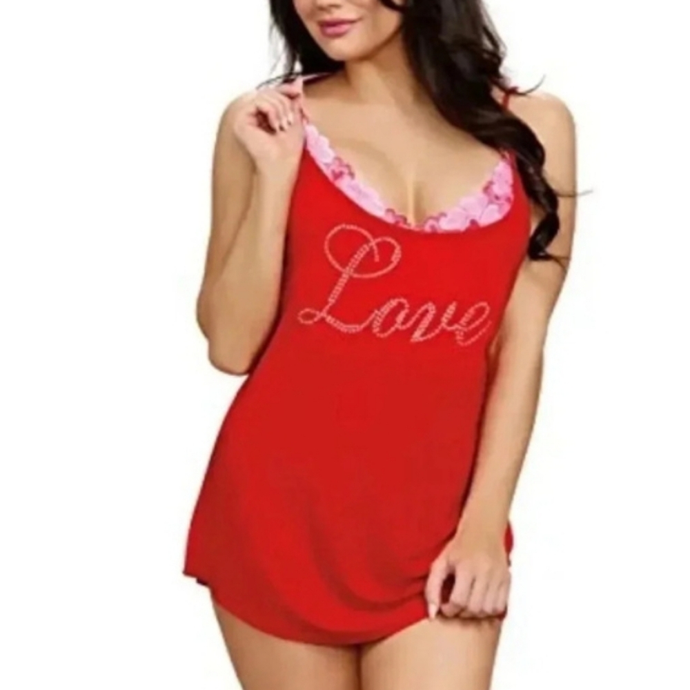 Dreamgirl 2-PC Love Chemise & Hearts Pattern Bralette Set